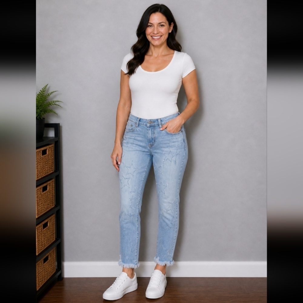 PISTOLA Star Distressed Shredded Frayed Jeans 26